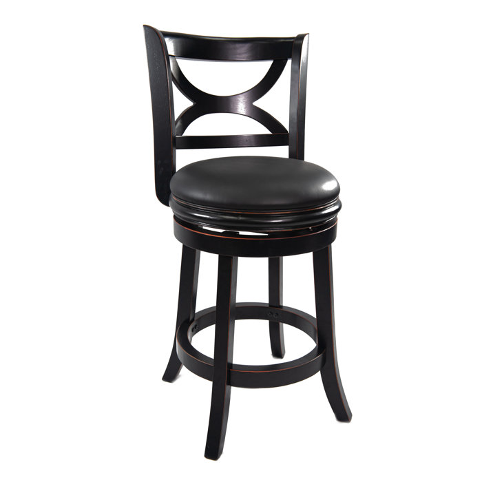 Three Posts™ Adelaida Swivel Upholstered Counter Stool with Solid Wood